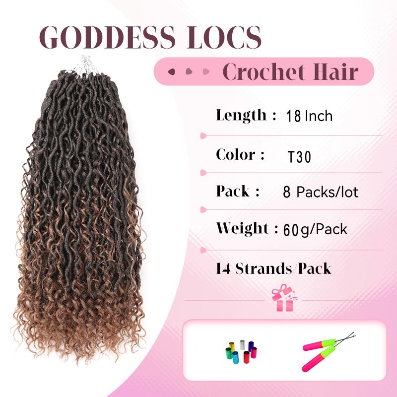 Aipin Faux Goddess Locs Crochet Hair 18 Inch Boho River Locs Hippie Wavy Crochet With Curly Hair In Middle And Ends Braids Hair Extensions (8 Packs,18 inch, T30) - Image 2
